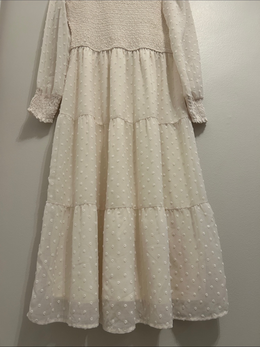 White Smocked Tiered Midi Dress - Picture 3 of 5